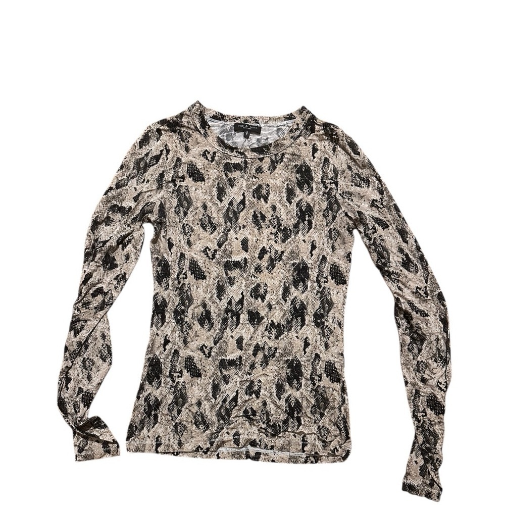 Rag & Bone Black & Cream Snakeskin Sheer Long Sleeve Top ,Small